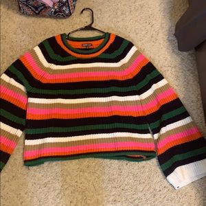 Striped bell sleeve sweater